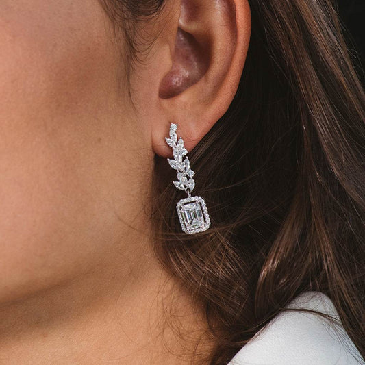 Pendientes hojas de plata y circonita