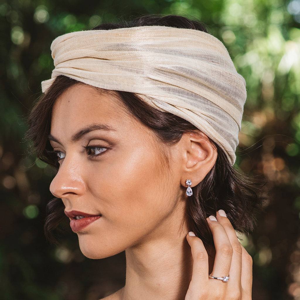 Silver and white zircon drop earrings