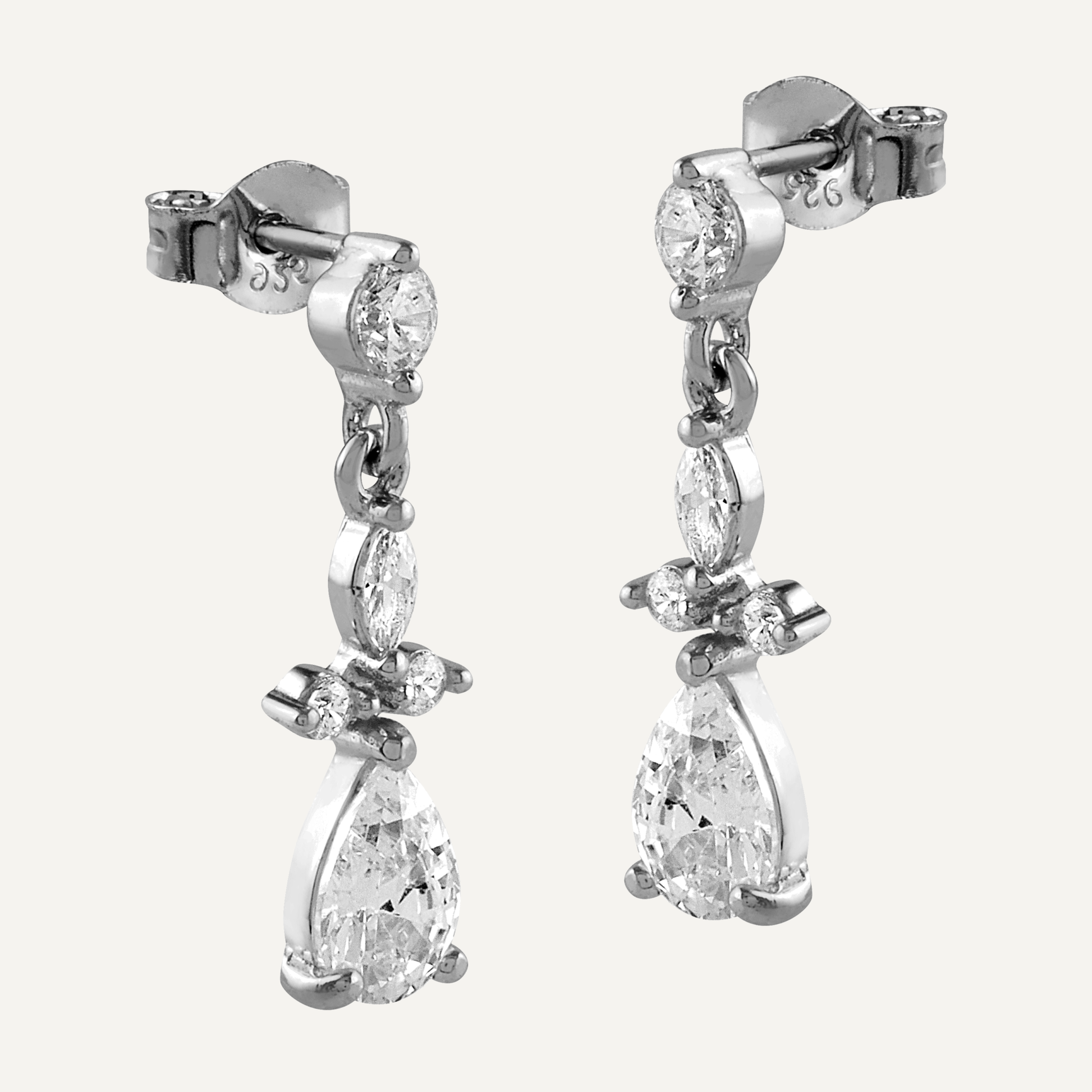 Pendientes largos de plata con caída de circonitas blancas
