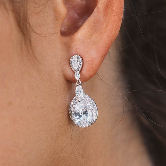 Pendientes plata gota agua circonitas blancas