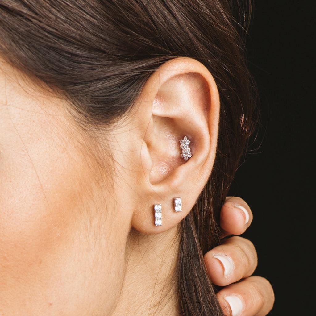 Three Zirconia Silver Earrings