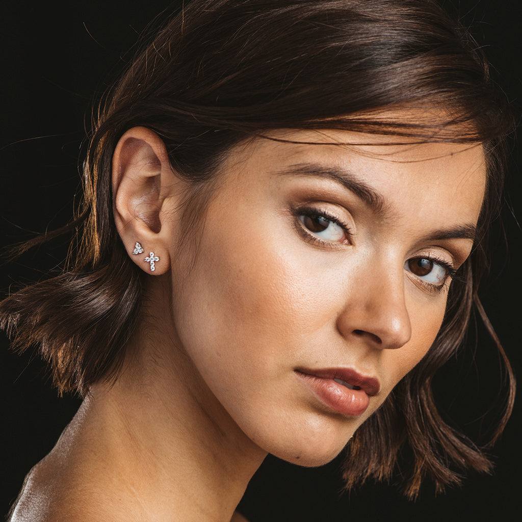 Silver Zircon Trio Earrings