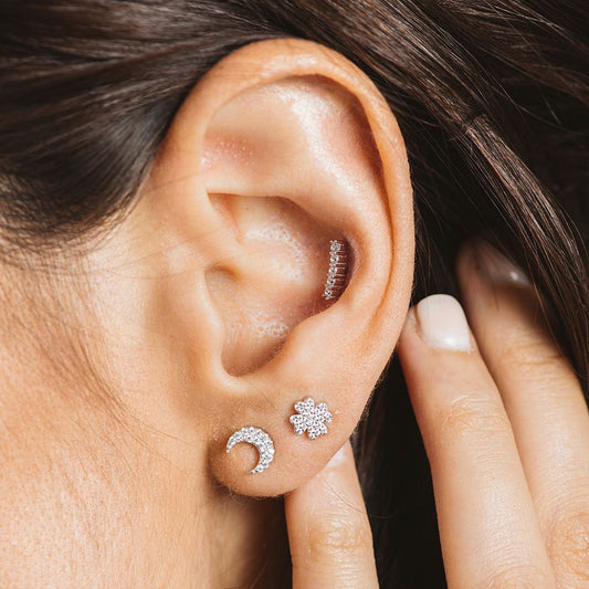 Silver Moon Earrings with Zircons