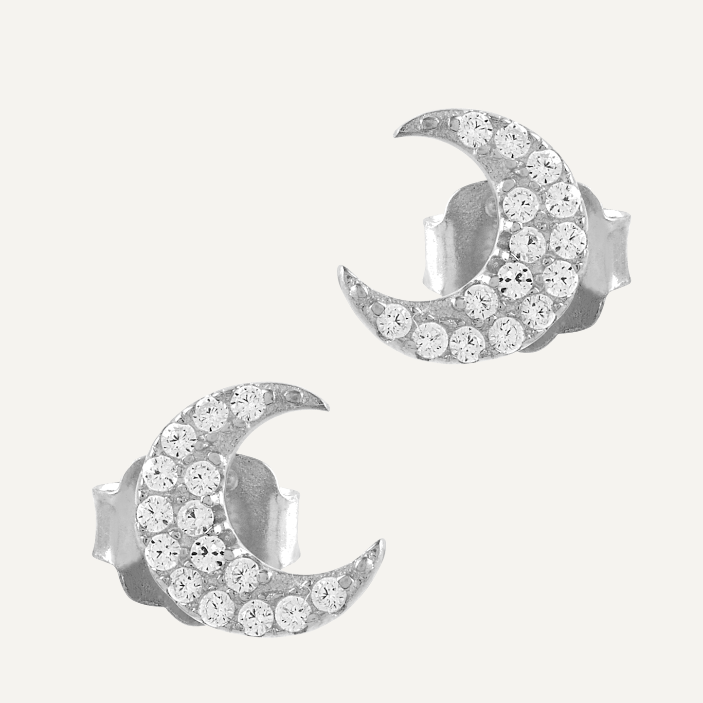 Silver Moon Earrings with Zircons