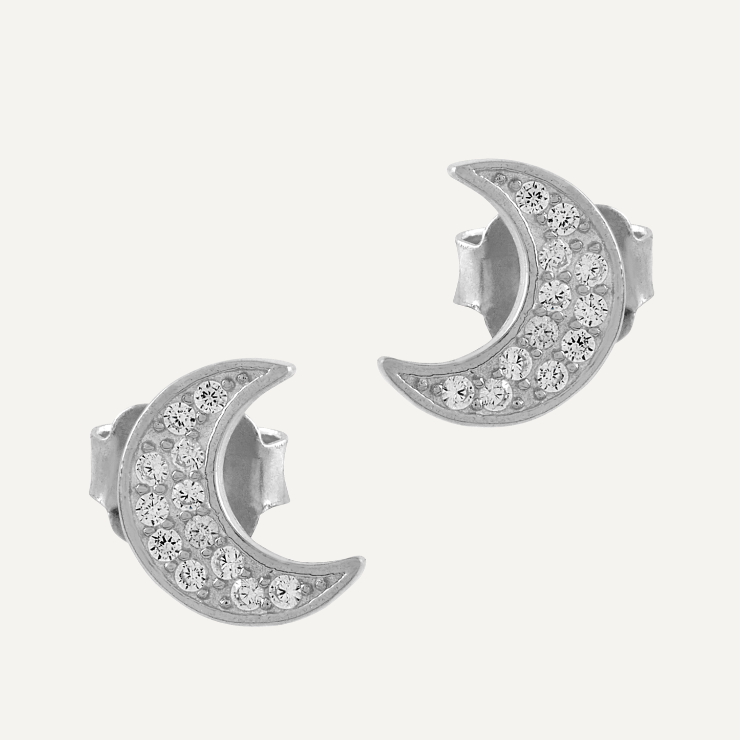 Pendientes Luna Biselada de Plata con Circonitas