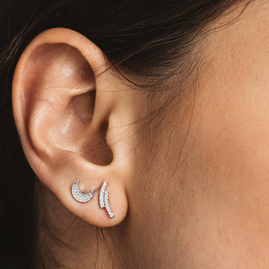 Two Silver Steles Earrings with Zircons