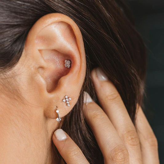 Creole Earrings Two Silver Zircons
