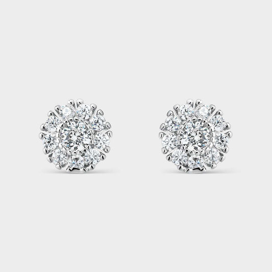 Silver and zircon flower earrings