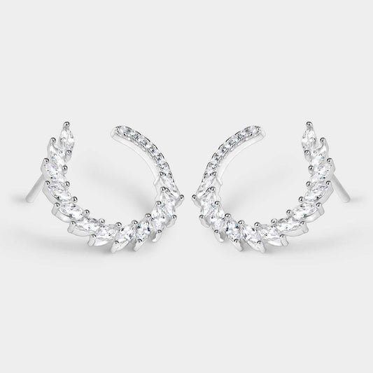 Feather earrings with oval white zircons
