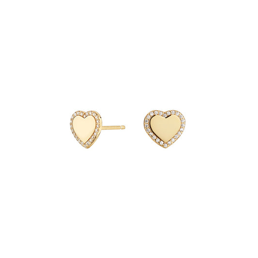 Pendientes Cube Corazón Botón Bañado en Oro