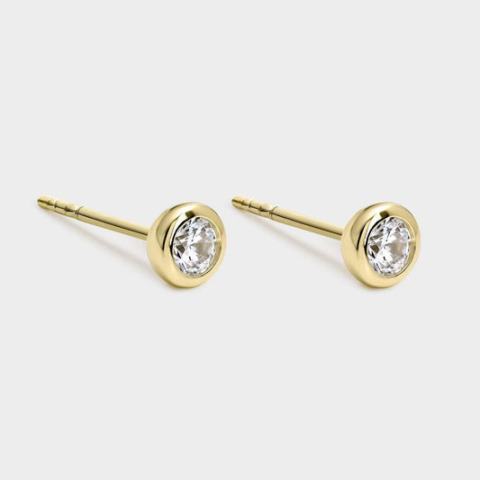 Pendientes de plata chapado en oro amarillo,  engastado en bisel con circonita de 3,8 mm