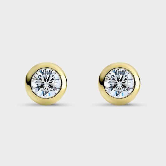 Pendientes de plata chapado en oro amarillo,  engastado en bisel con circonita de 3,8 mm