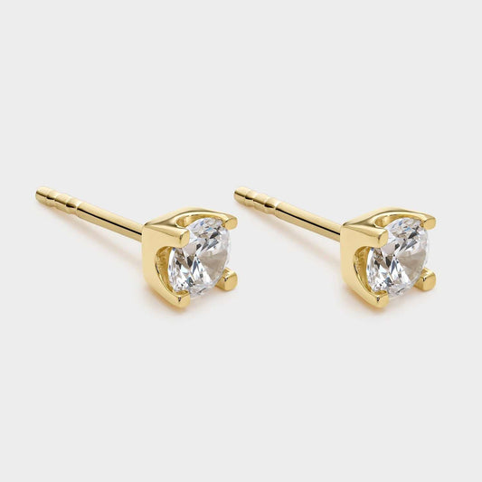 Pendientes de plata chapado en oro amarillo,  montado sobre 4 garras con circonita de 3,8 mm