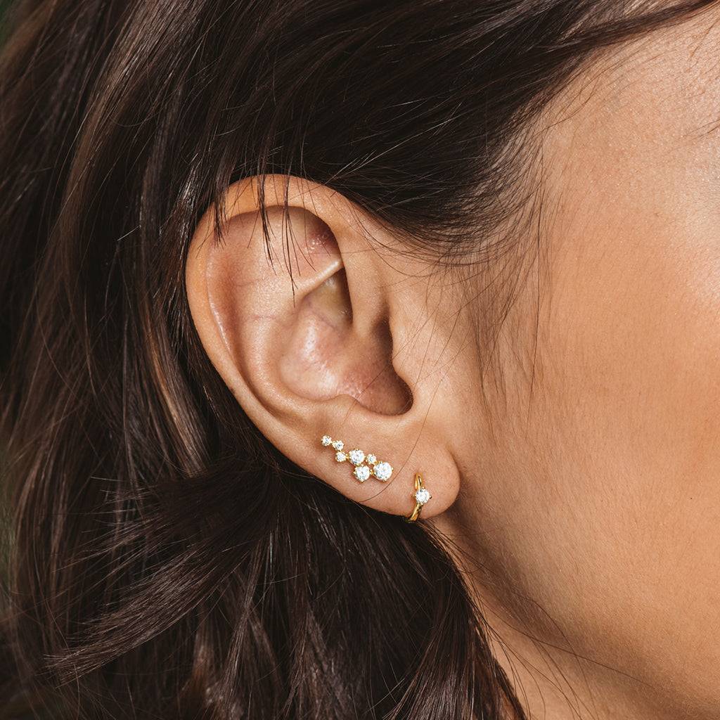 Creole earrings in gold-plated silver and zirconia with zirconia in four claws