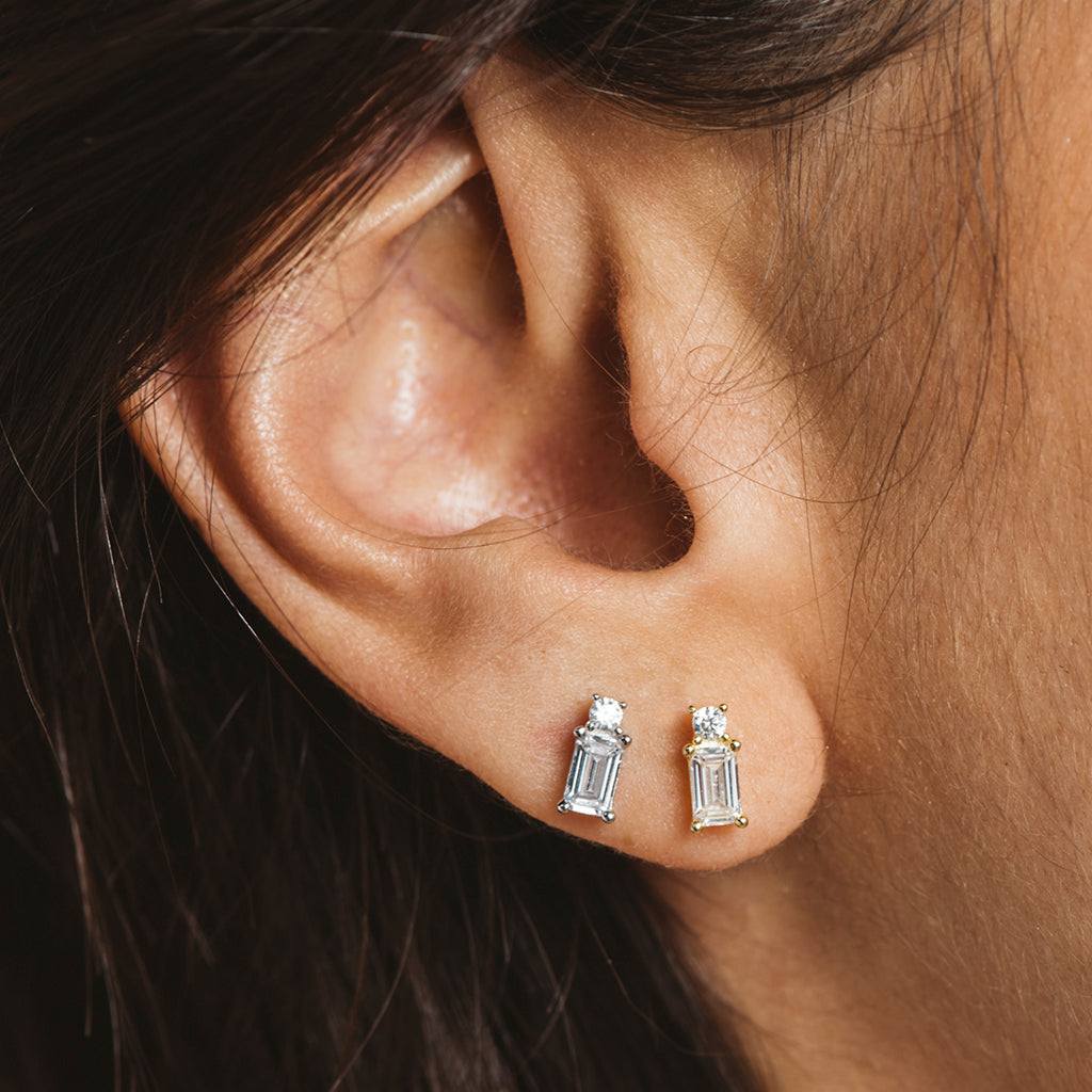Silver Gold Zircon Crystal Earrings