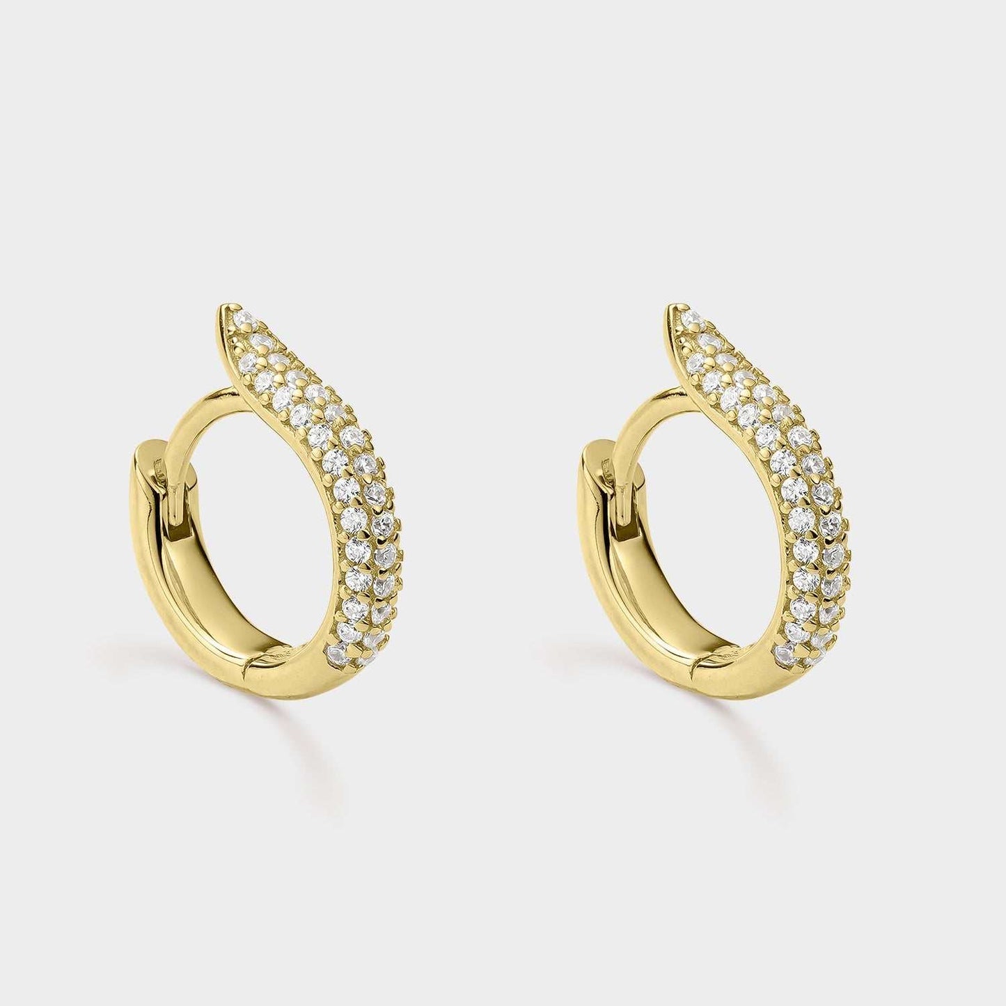 Creole earrings in yellow gold-plated silver and hidden closure with white zircons