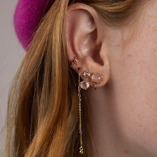 Pendientes cuarzo rosa y topacio azul baño oro 18k