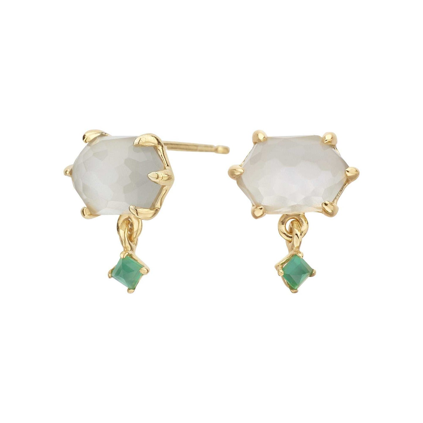 Gold-plated moonstone and onyx earrings
