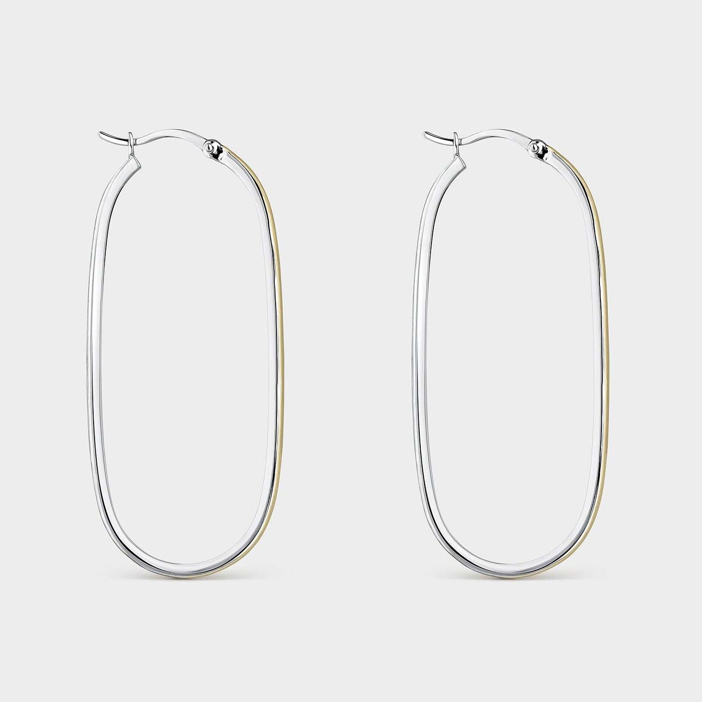 Two-tone oval and elongated hoop earrings