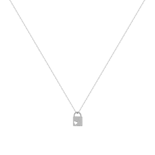 Collar de plata con candado y circonitas blancas