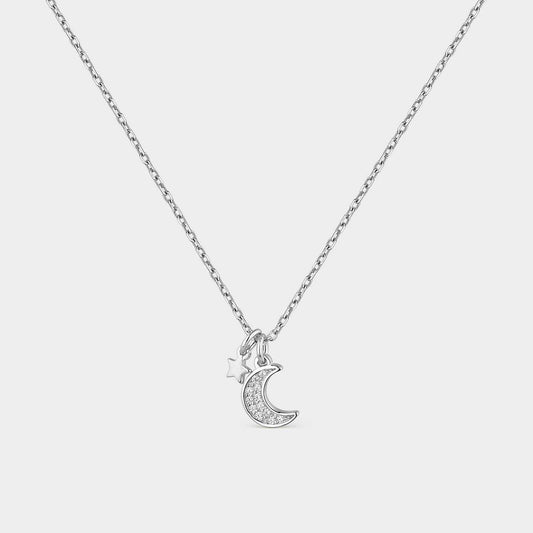 Silver necklace with star and beveled moon