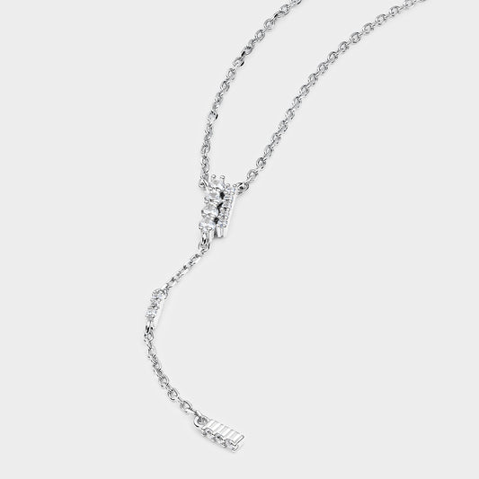 Collar de plata con cadena de eslabones pequeños redondos con colgante de cadena con circonitas blancas