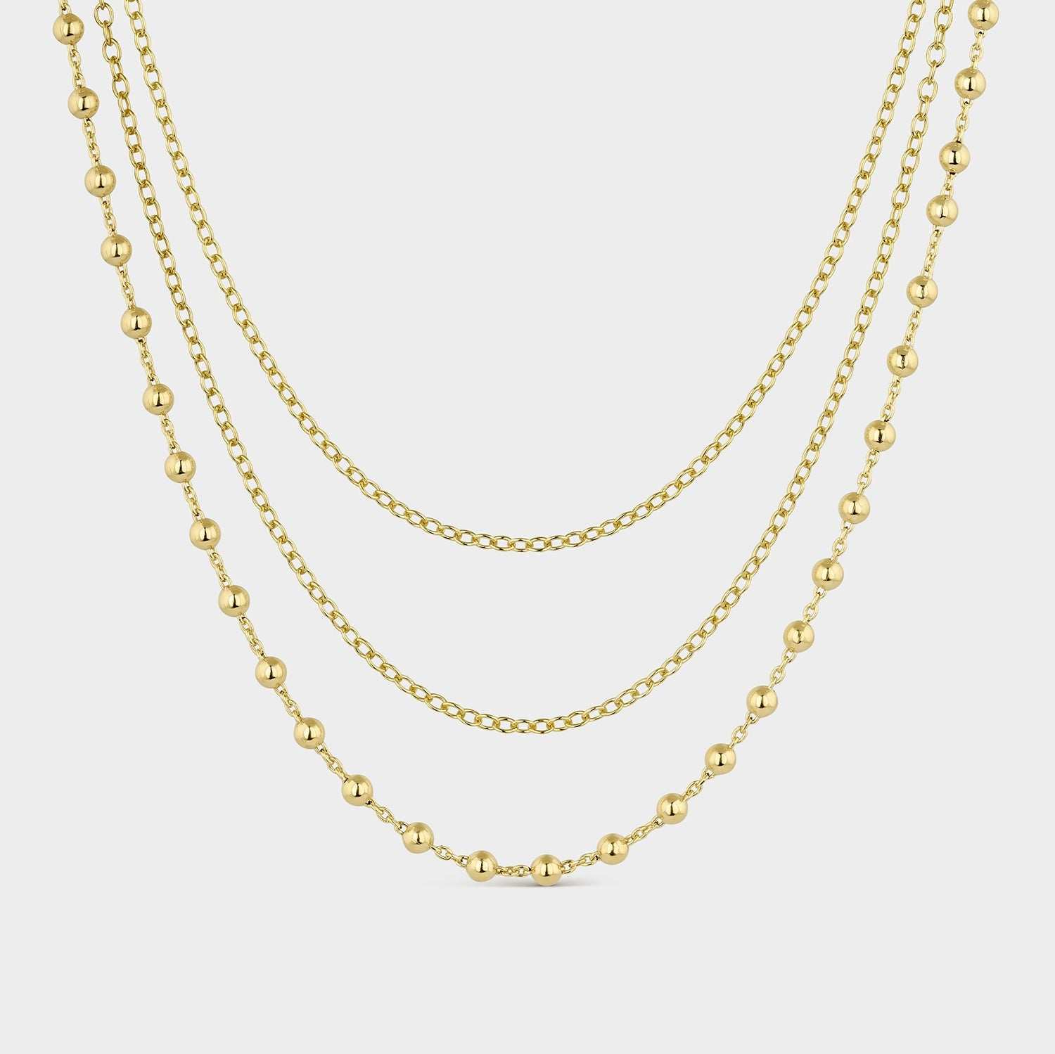 Collar triple bañado en oro cuentas rosario