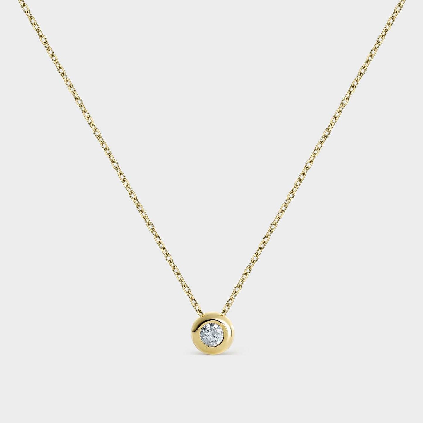 Collar de plata chapado en oro amarillo con circonita de 3,8 mm engastado en bisel