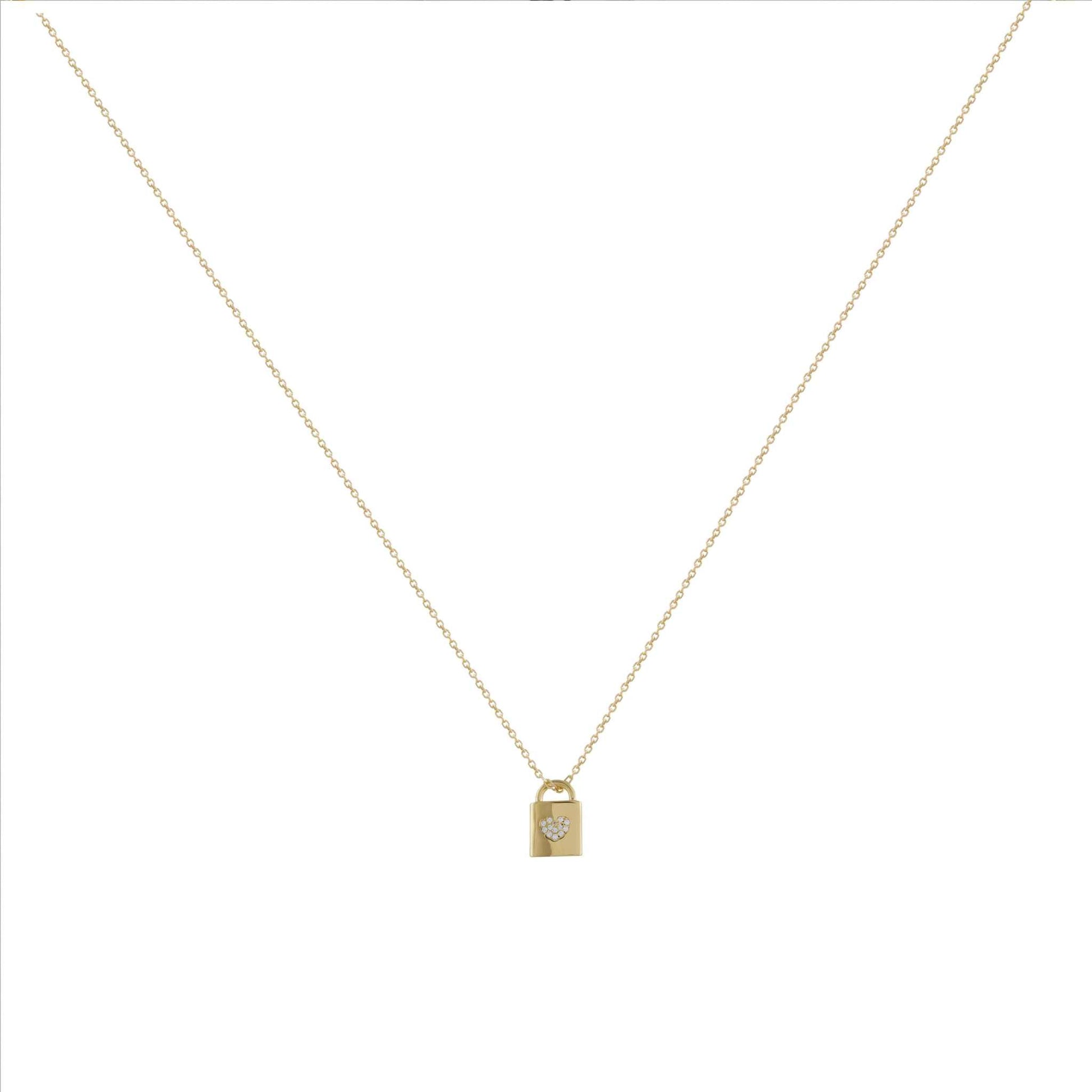 Collar de plata bañado en oro con candado y circonitas blancas
