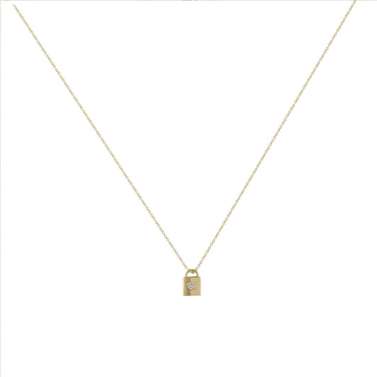 Collar de plata bañado en oro con candado y circonitas blancas