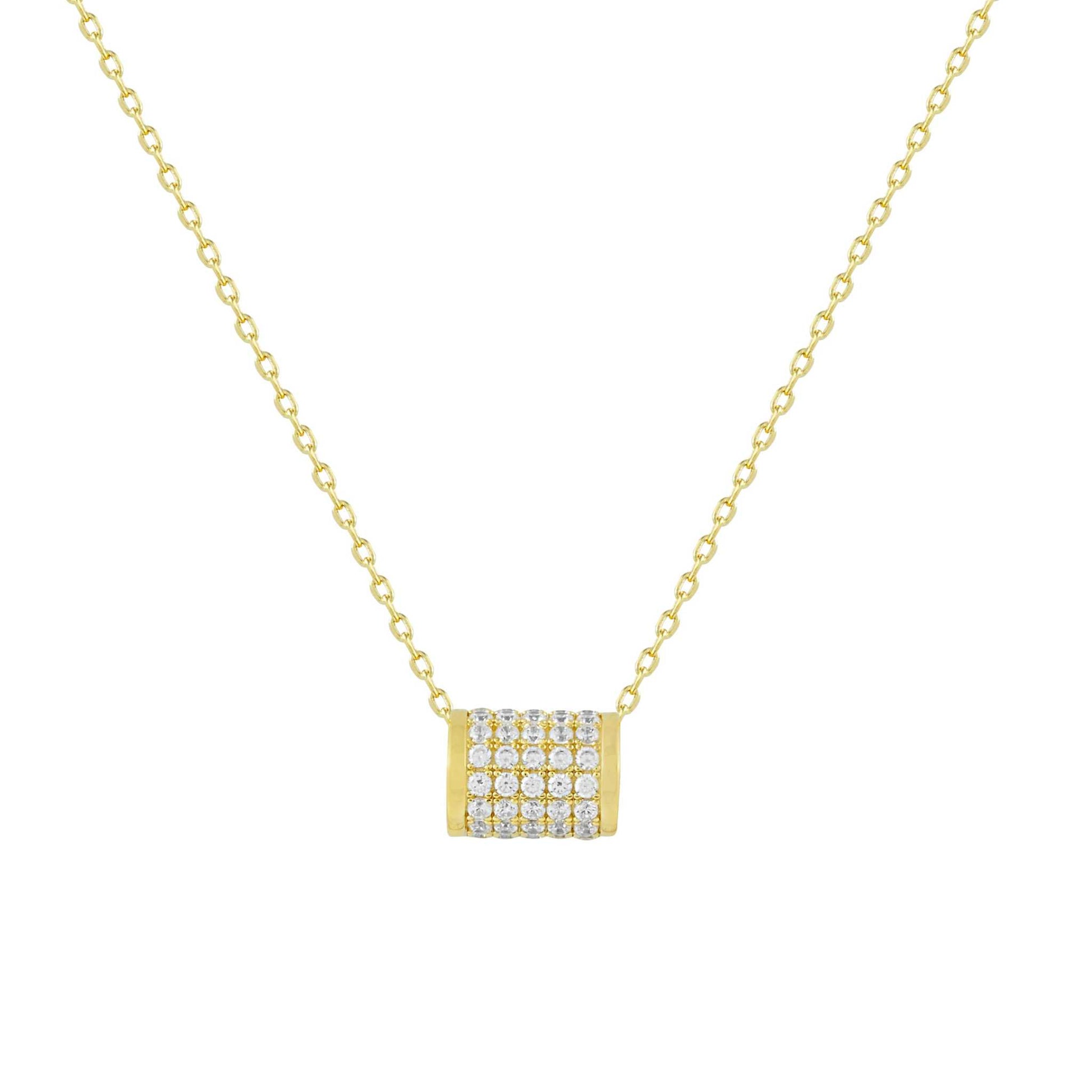 Collar de plata bañada en oro y circonitas colgante cilindro