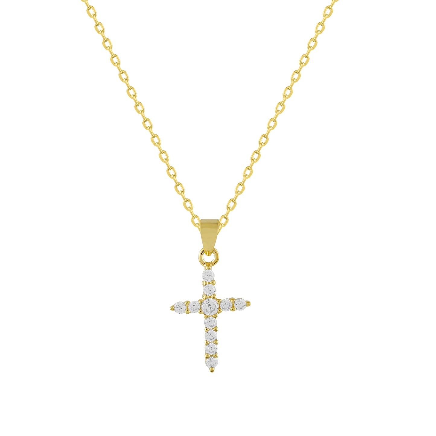 Collar de plata bañada en oro y circonitas con cruz pequeña