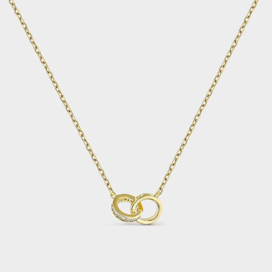 Collar de plata bañada en oro con alianzas entrelazadas