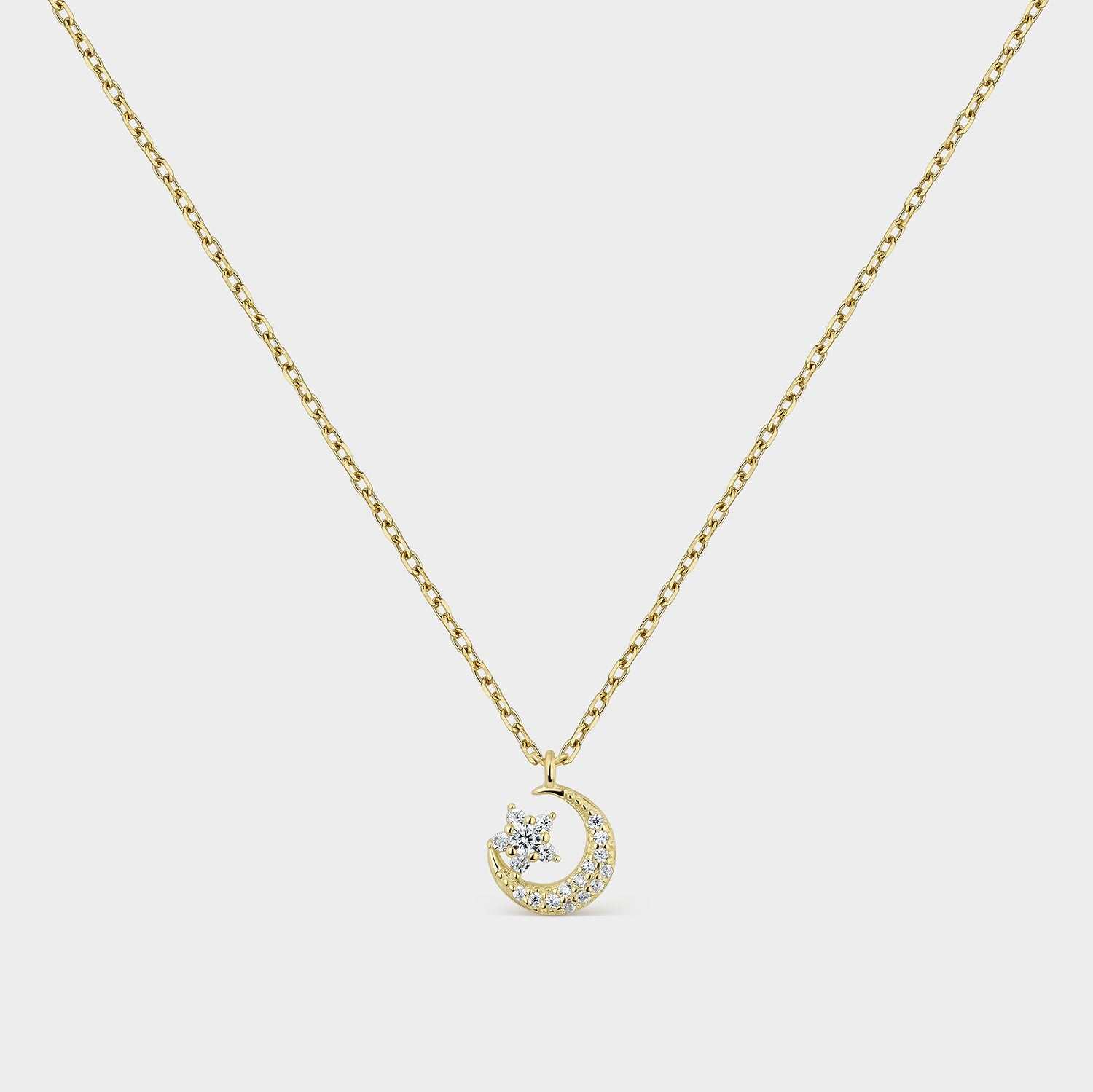 Collar baño oro con luna y estrella de circonitas blancas