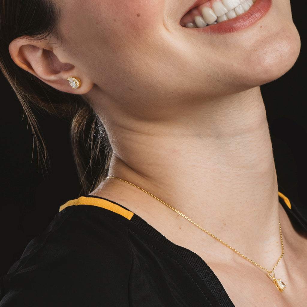 Conjunto en lágrima de collar y pendientes en plata bañada en oro con circonitas blancas