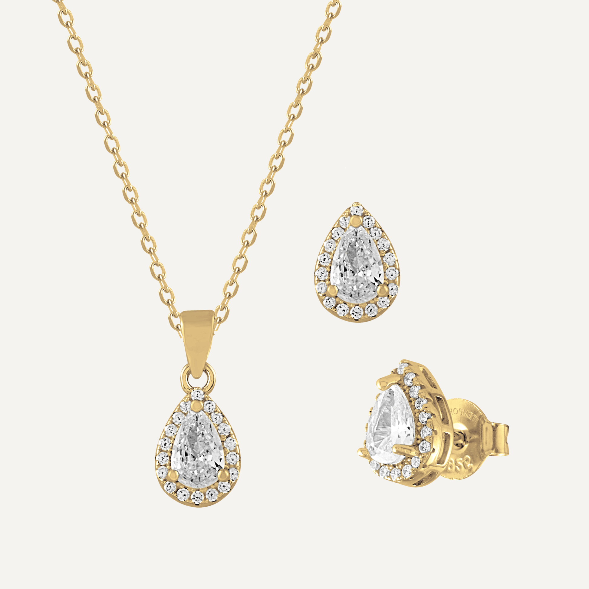 Teardrop necklace and earrings set in sterling silver with zircons itemporality