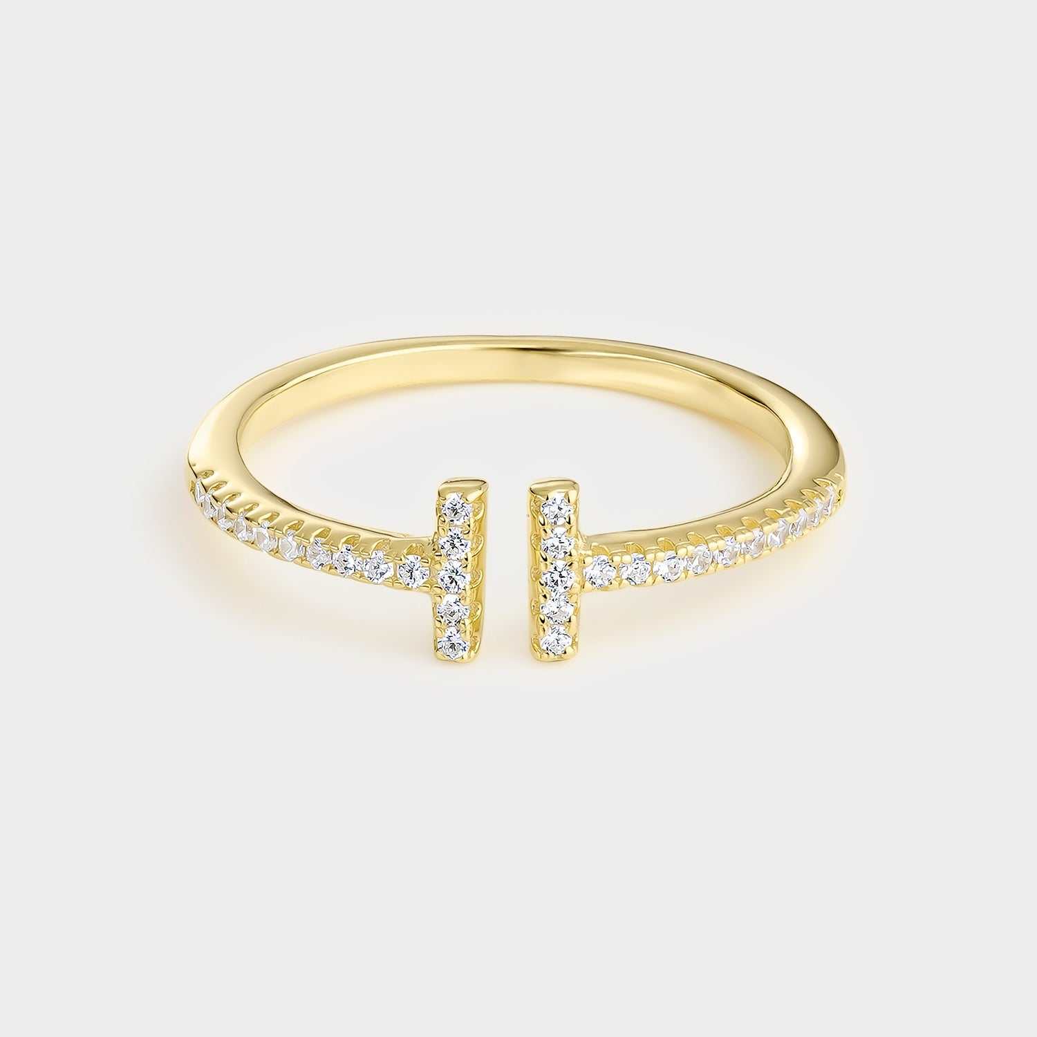 Anillo plata bañada en oro amarillo con circonitas blancas