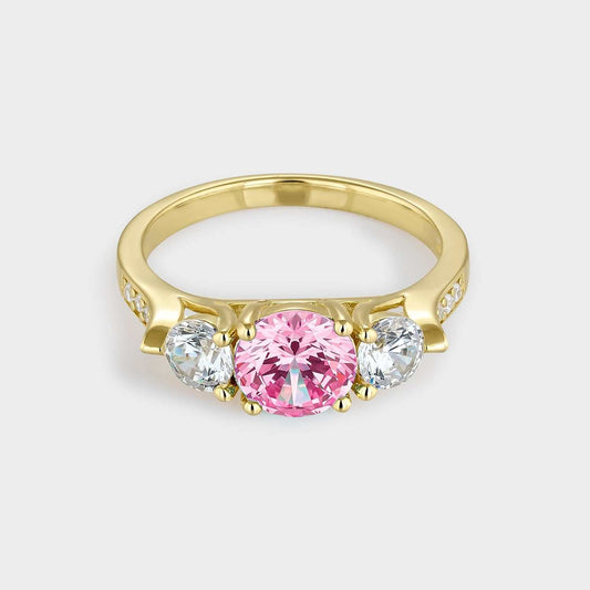 Anillo con circonita rosa de plata de ley y baño de oroamarillo 18k