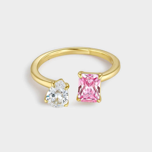 Anillo dúo de circonitas rosa y blanca