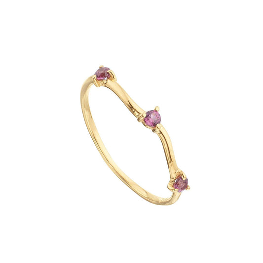 Anillo triple rodolita granate bañado en oro
