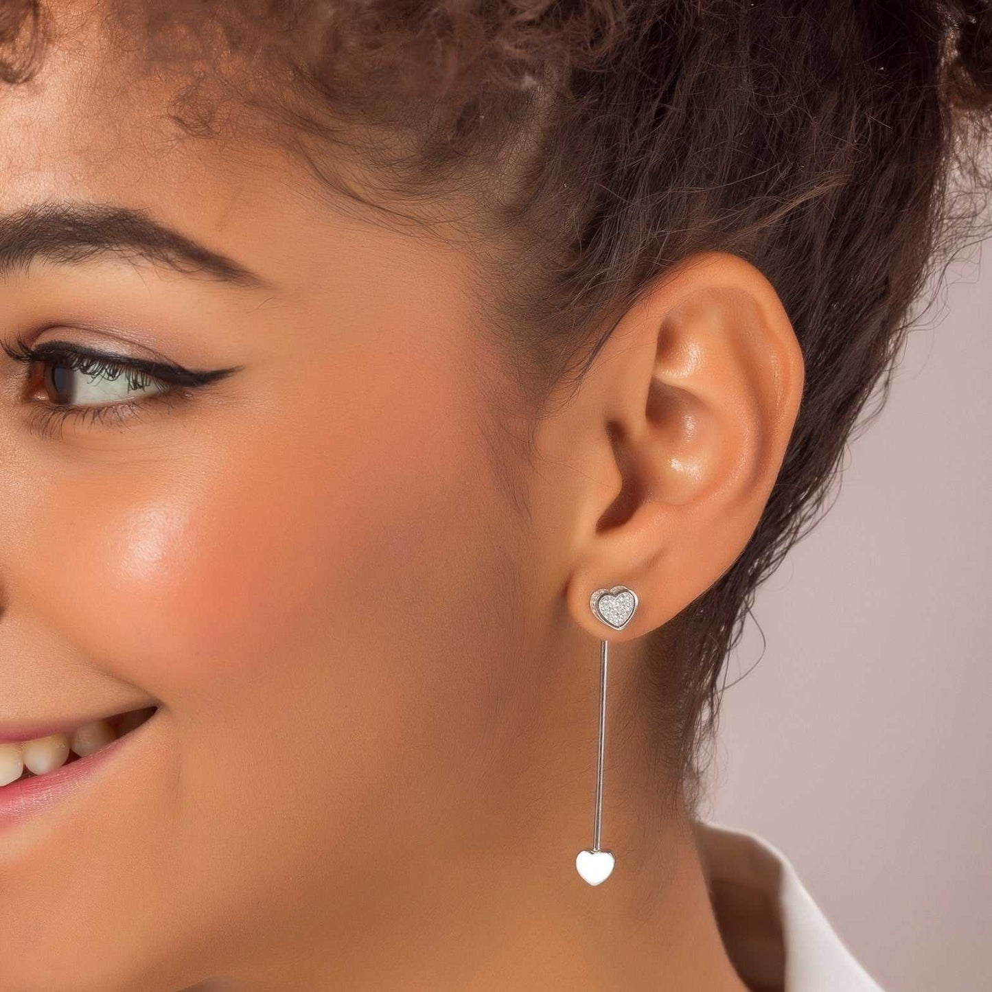 Pendientes Cube Largos Corazón Plata