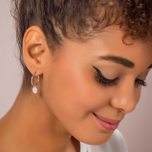 Silver Circle Cube Hoop Earrings