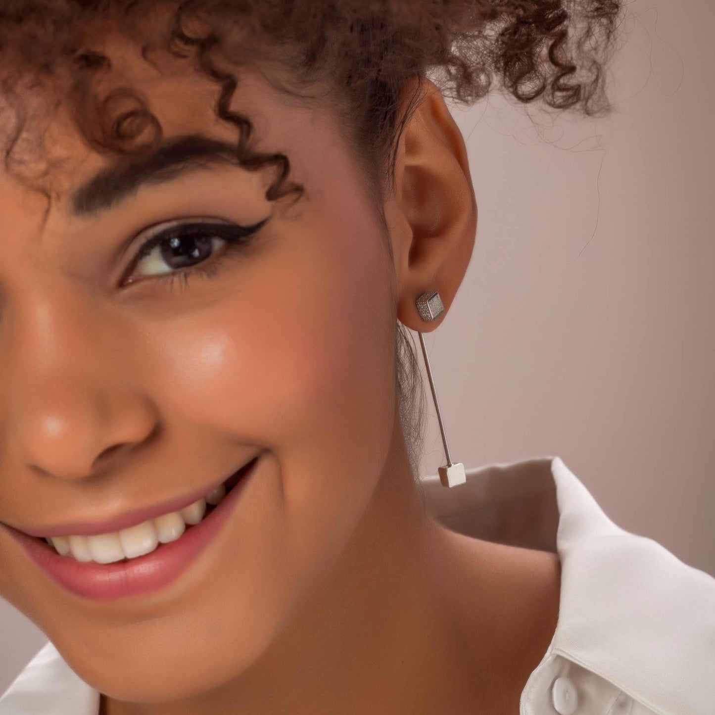 Long Cube Silver Earrings