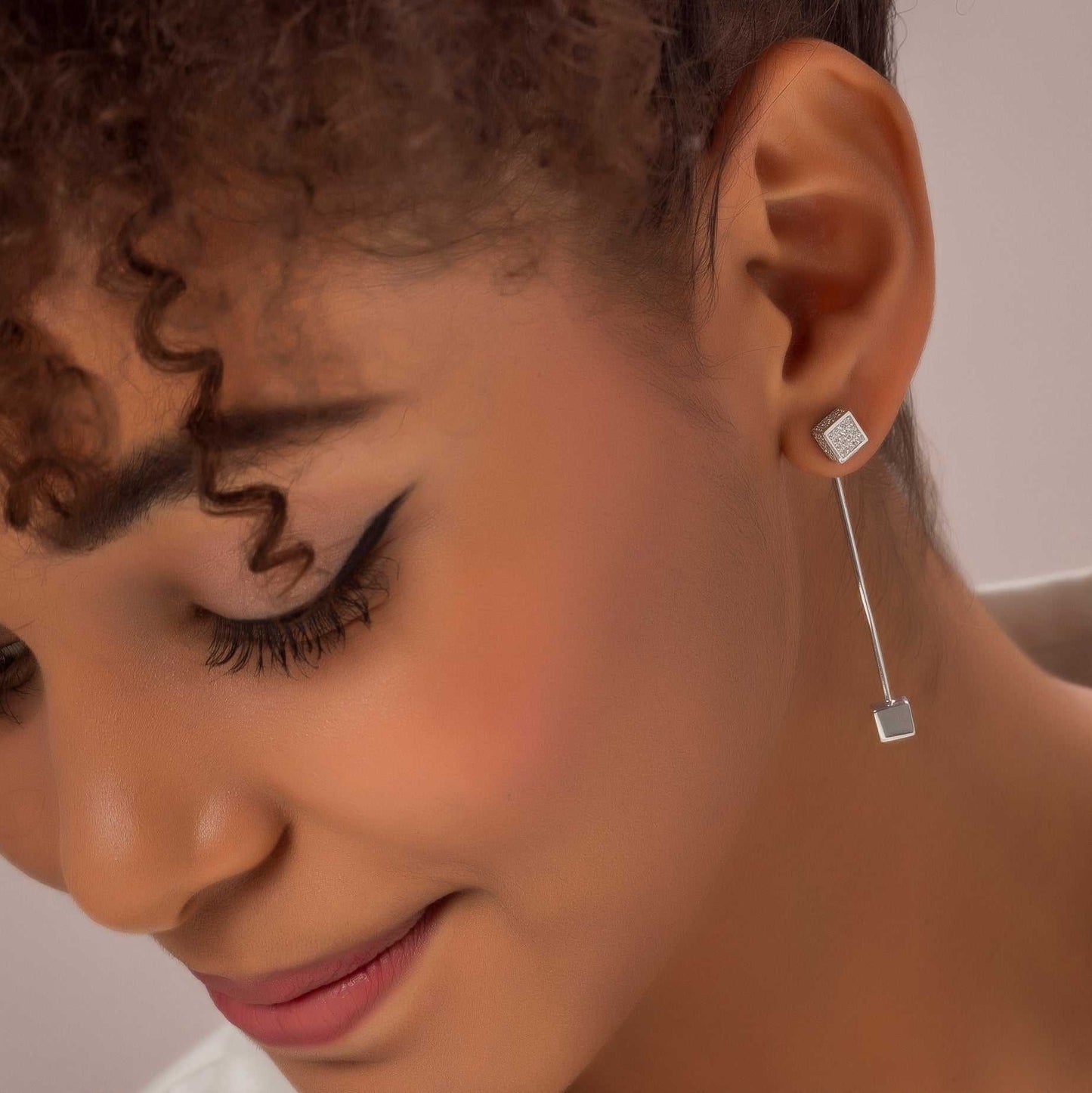 Long Cube Silver Earrings