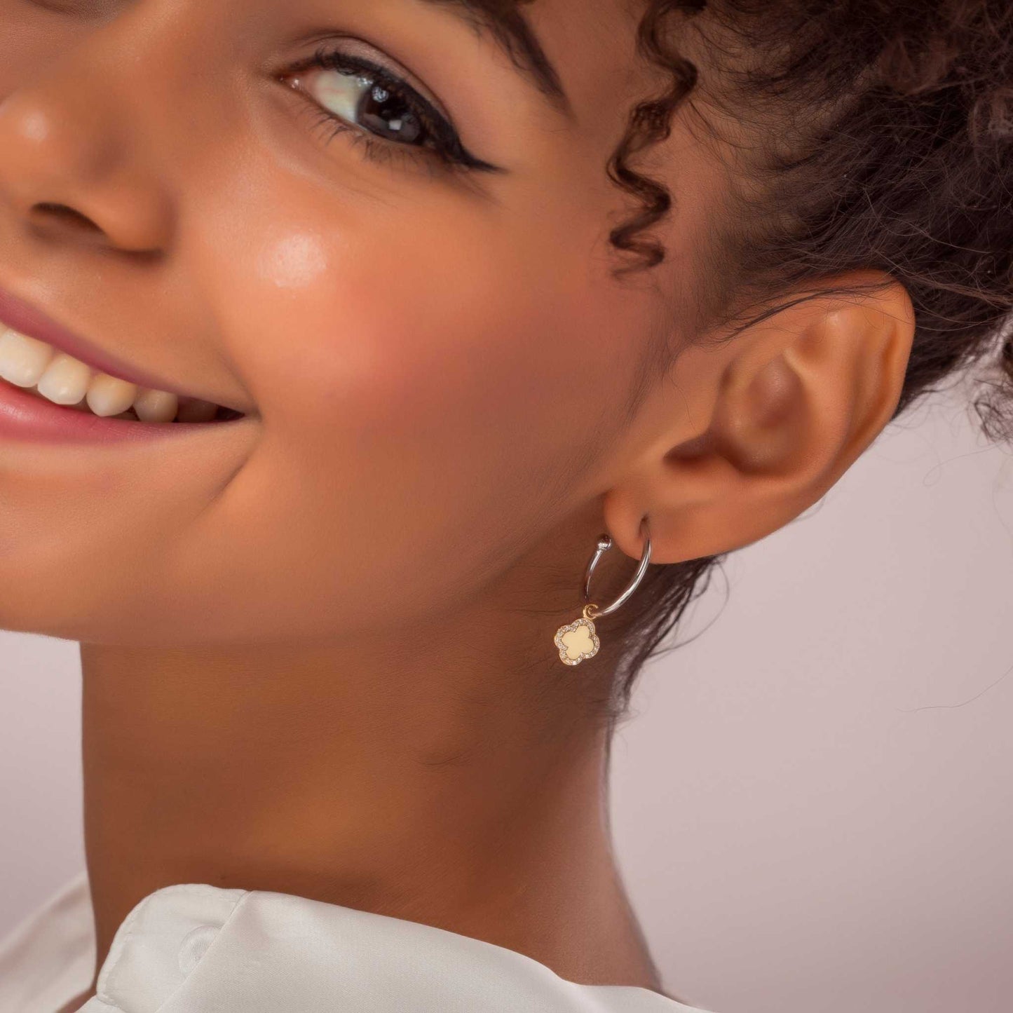 Bicolor Flower Cube Hoop Earrings