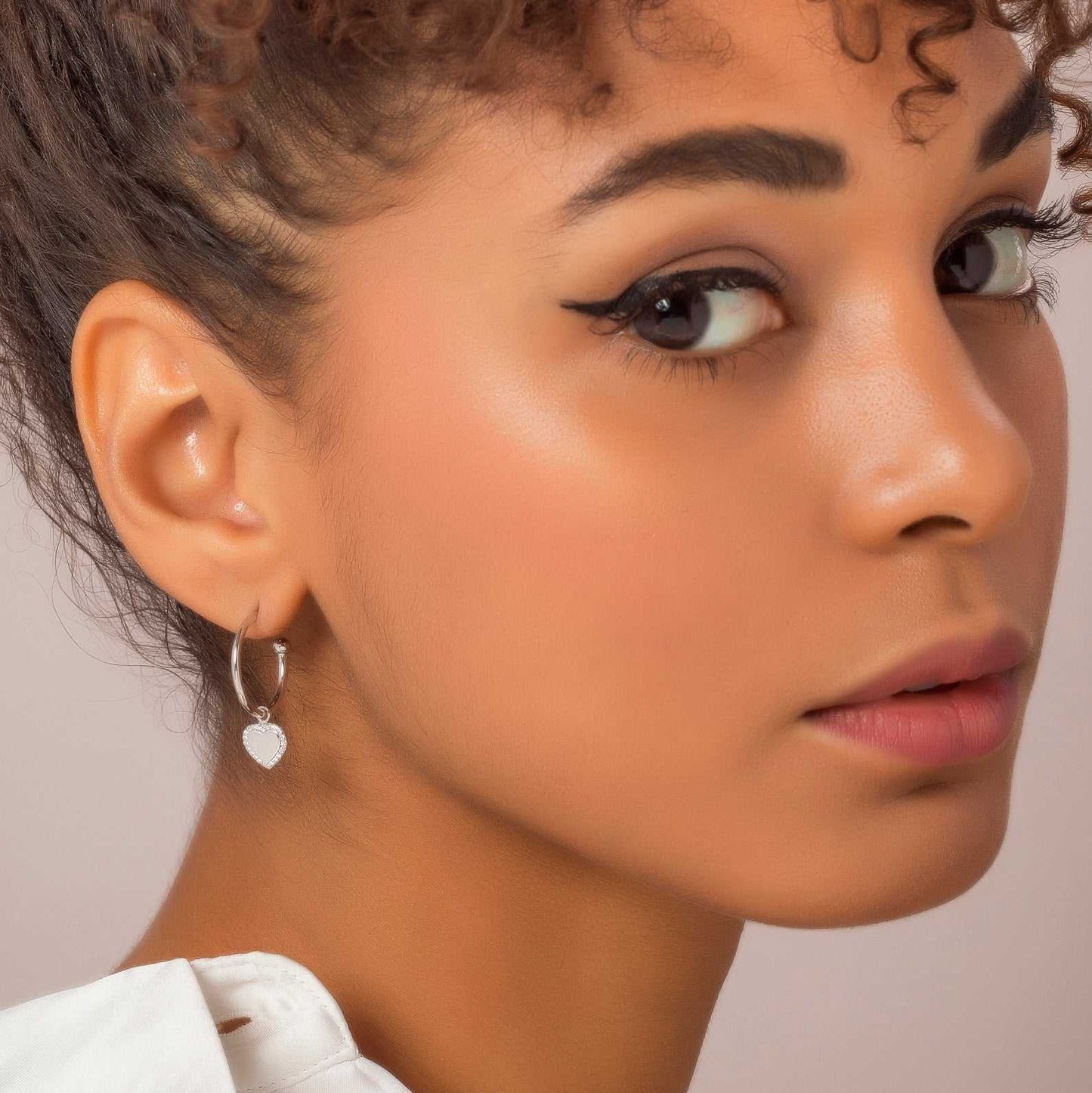 Silver Heart Cube Hoop Earrings
