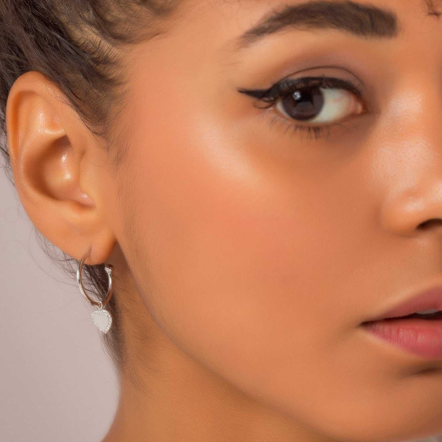 Silver Heart Cube Hoop Earrings