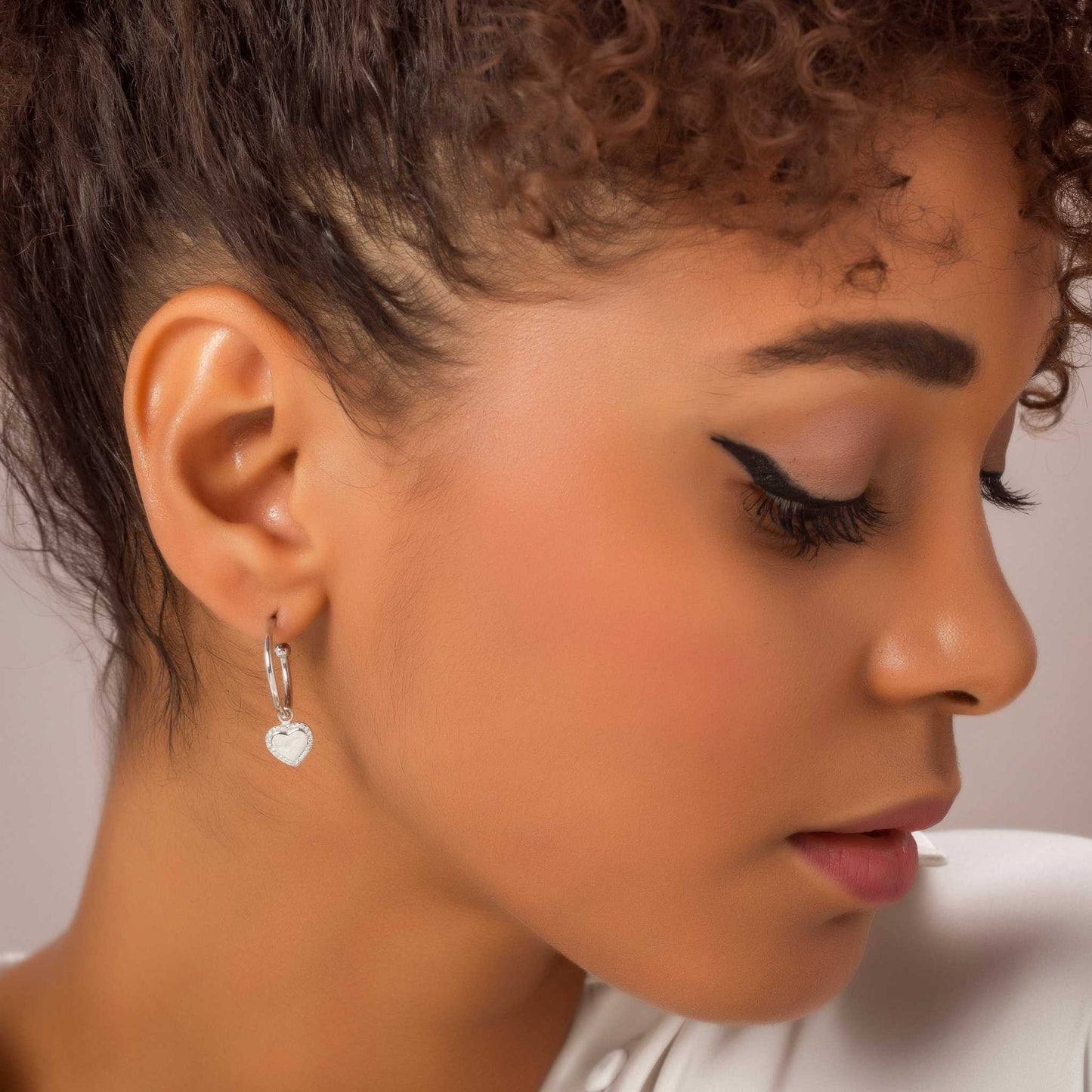 Silver Heart Cube Hoop Earrings