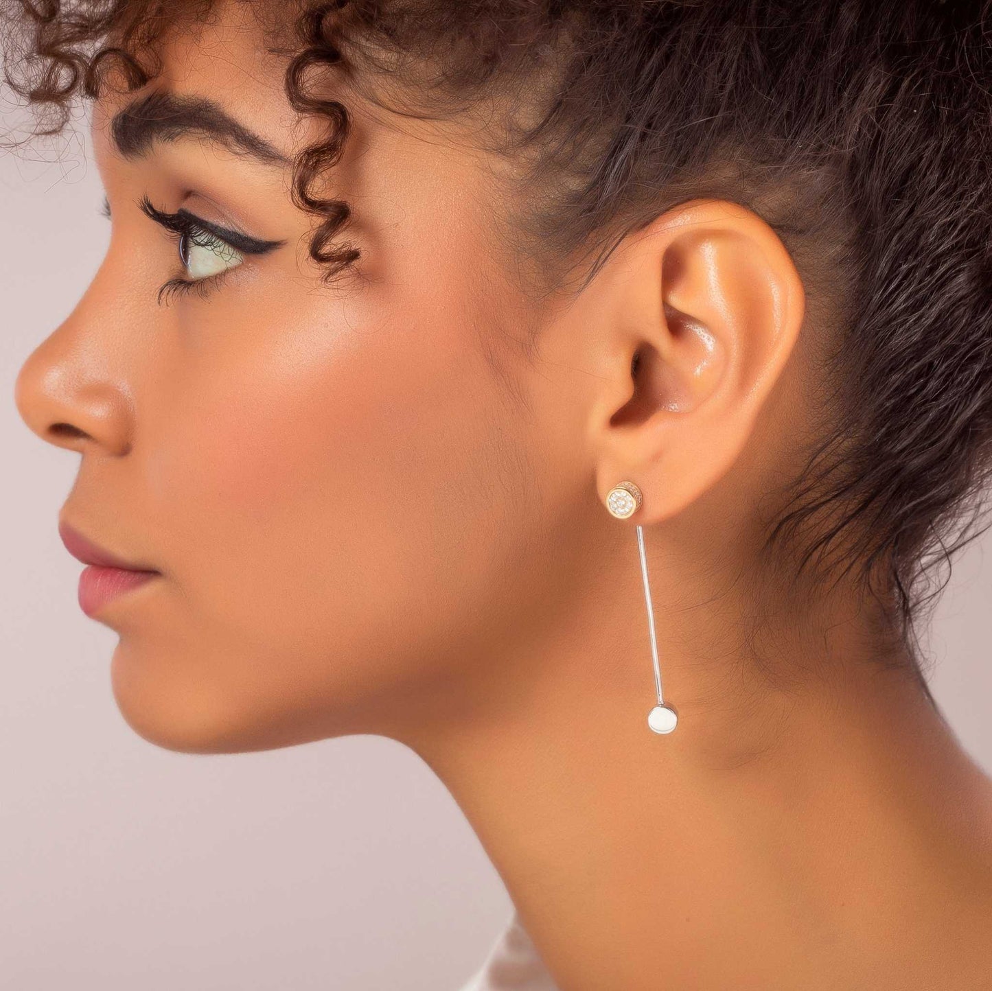 Bicolor Circle Long Cube Earrings