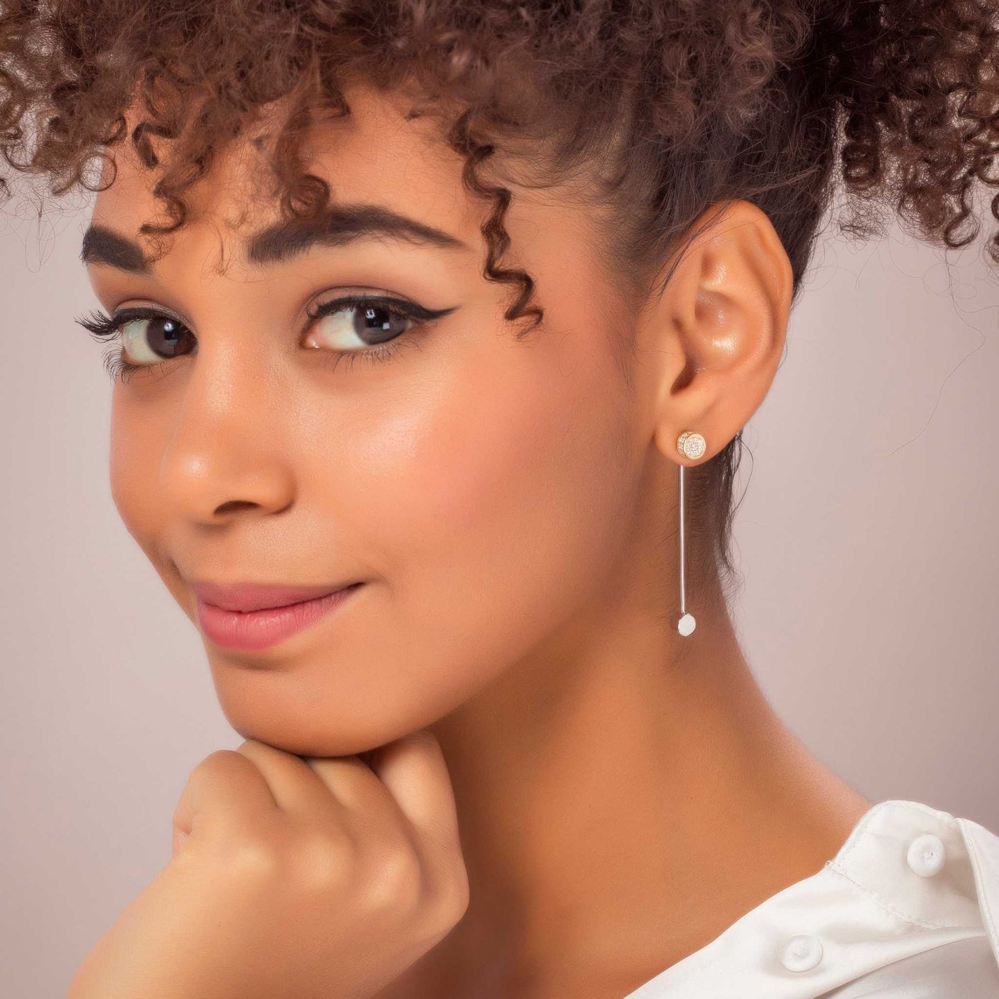 Bicolor Circle Long Cube Earrings